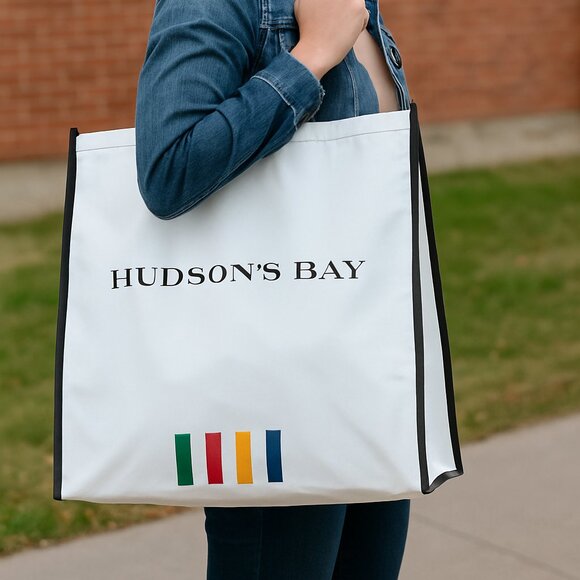 HBC Stripes Tote Bag Pack of 2 Hudson's Bay Reusable Shopping Tote New With Tag - Picture 1 of 7